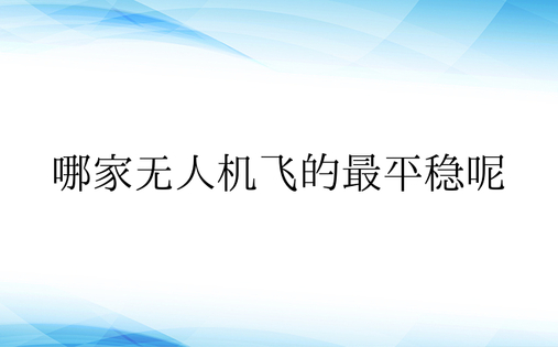 哪家无人机飞的最平稳呢