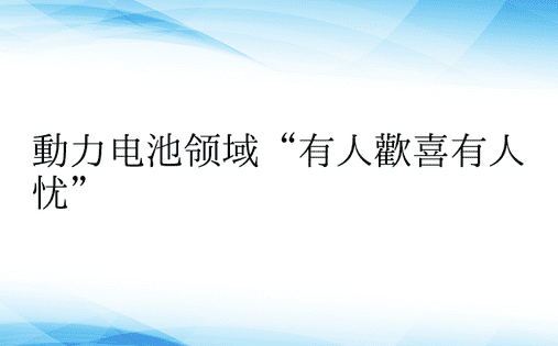 动力电池领域“有人欢喜有人忧”