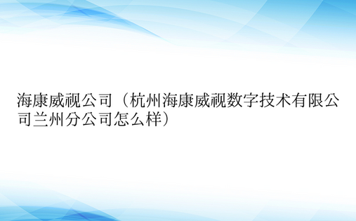 海康威视公司（杭州海康威视数字技术有限公