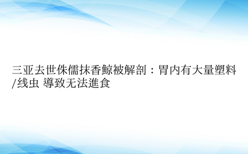 三亚去世侏儒抹香鲸被解剖：胃内有大量塑料