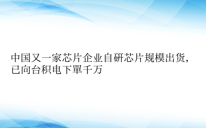 中国又一家芯片企业自研芯片规模出货，已向